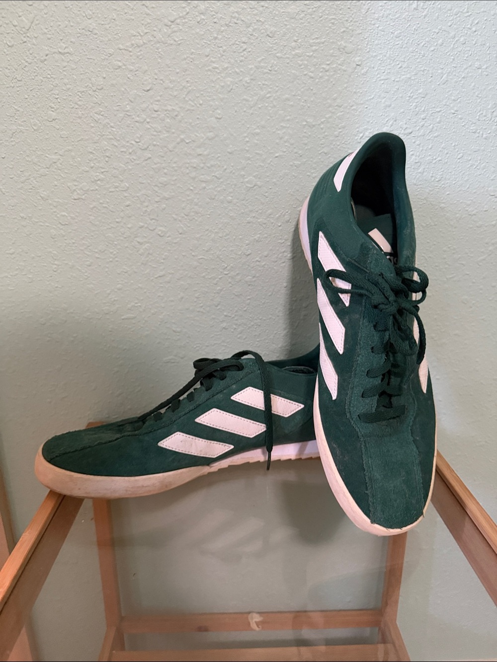 adidas Men's Dark Green Suede Athletic Sneakers with White Stripes
